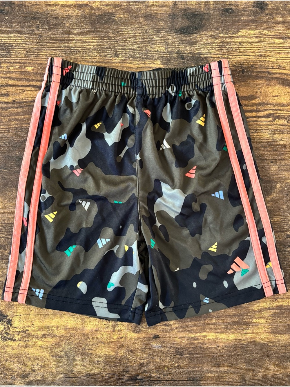 adidas Kids Camo Athletic Shorts with Coral Stripes